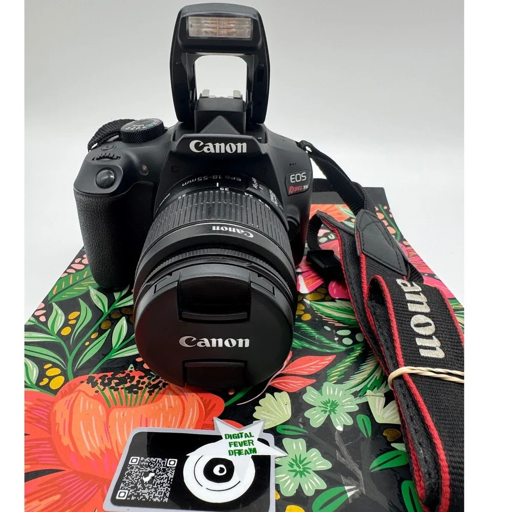 Canon EOS Rebel T6 DSLR Camera EF-S 18-55mm IS II Lens Strap Charger SD Card